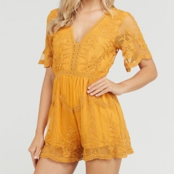 upstyleboutique Pants - NWT Mustard Lace Romper
